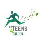 EUTeens4Green logo in green. A pictogram-like person is running, falling leaves are behind. The name of the initiative EUTeens4Greens is written below.